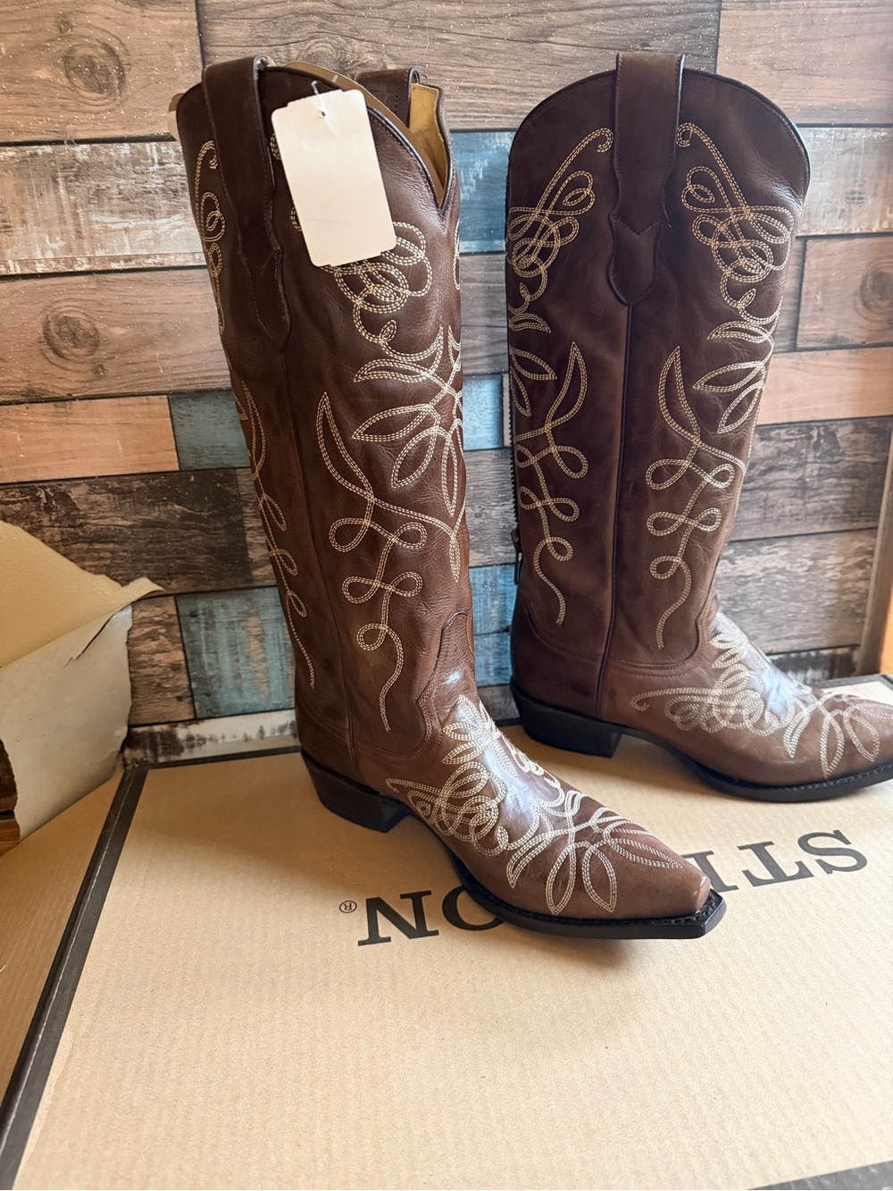 Stetson Brown Leather Elegant Cowgirl Boot 8.5 New With Tags